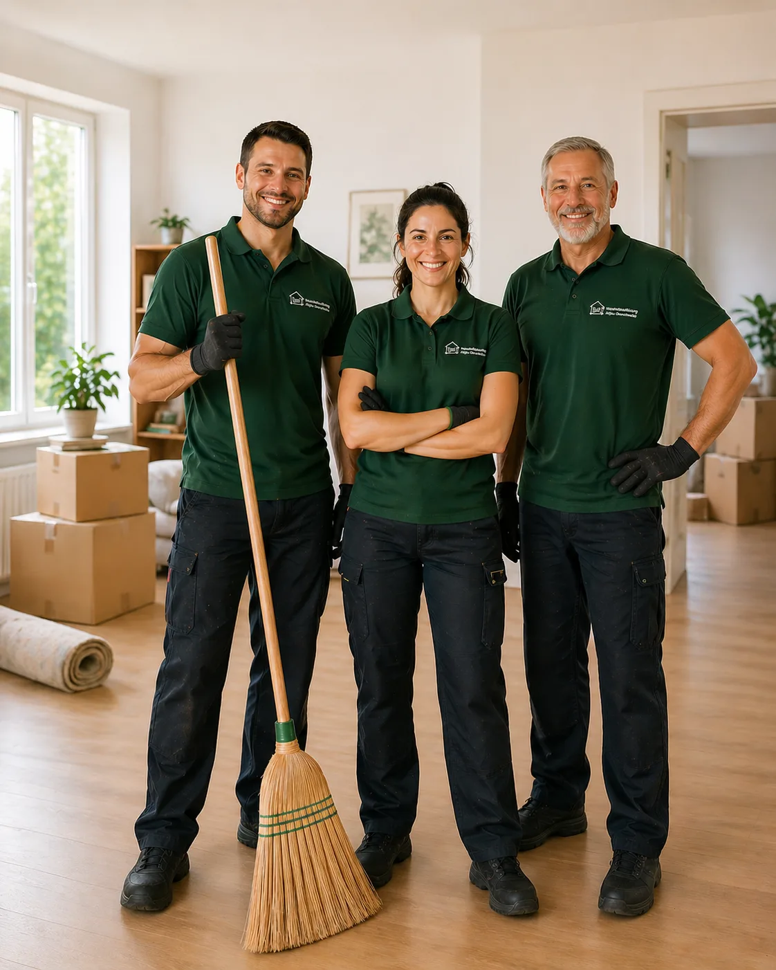 Freundliches Team der Haushaltsauflösung Allgäu Oberschwaben in einer geräumten Wohnung